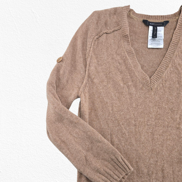 BCBGMAXAZRIA Wool Yak Sweater Dress Vicuna Roll Tab Sleeves Pockets Cozy Size XS - Picture 9 of 14